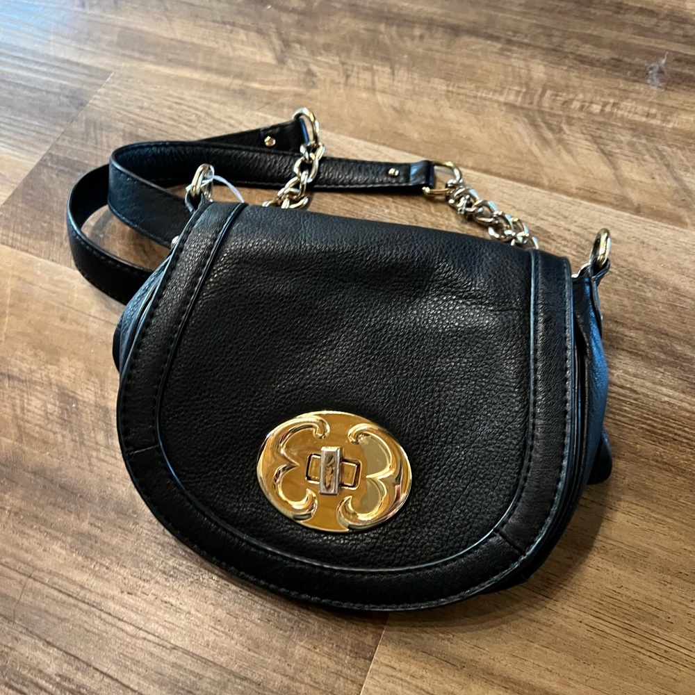 Emma Fox Black Crossbody Bag with Floral Interior